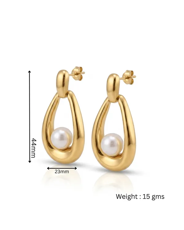Gold_Stainless_Steel_Teardrop_Pearl_Drop_Earrings_For_Women