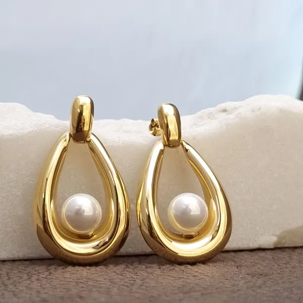 Gold_Stainless_Steel_Teardrop_Pearl_Drop_Earrings_For_Women