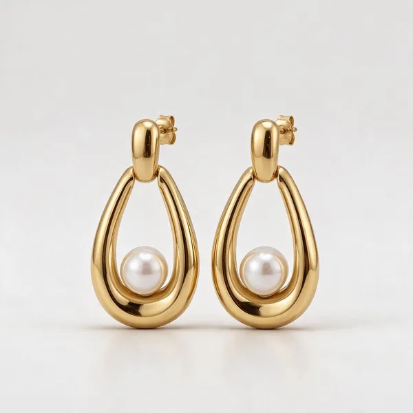 Gold_Stainless_Steel_Teardrop_Pearl_Drop_Earrings_For_Women