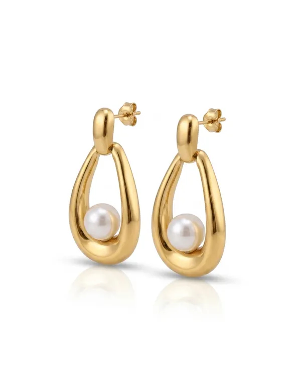 Gold_Stainless_Steel_Teardrop_Pearl_Drop_Earrings_For_Women