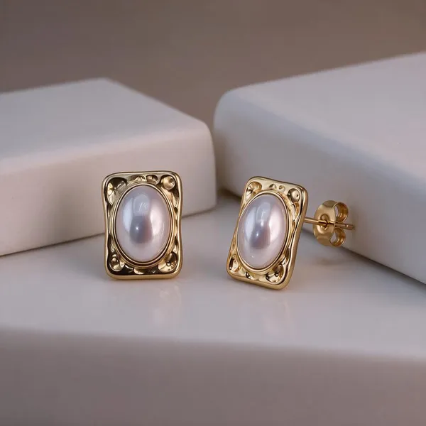Gold_Stainless_Steel_Halo_Pearl_Square_Earrings_For_Women