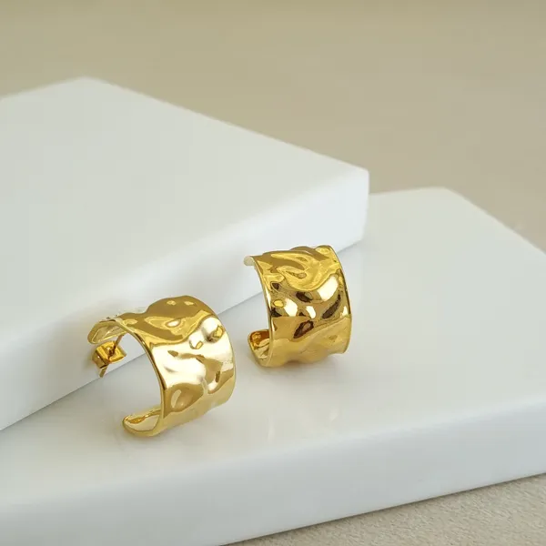Gold_Stainless_Steel_Hammered_Cuff_Stud_Earrings_For_Women