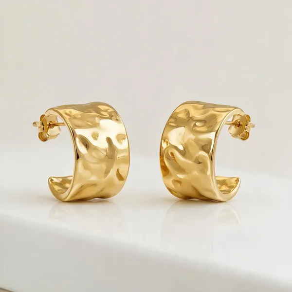 Gold_Stainless_Steel_Hammered_Cuff_Stud_Earrings_For_Women