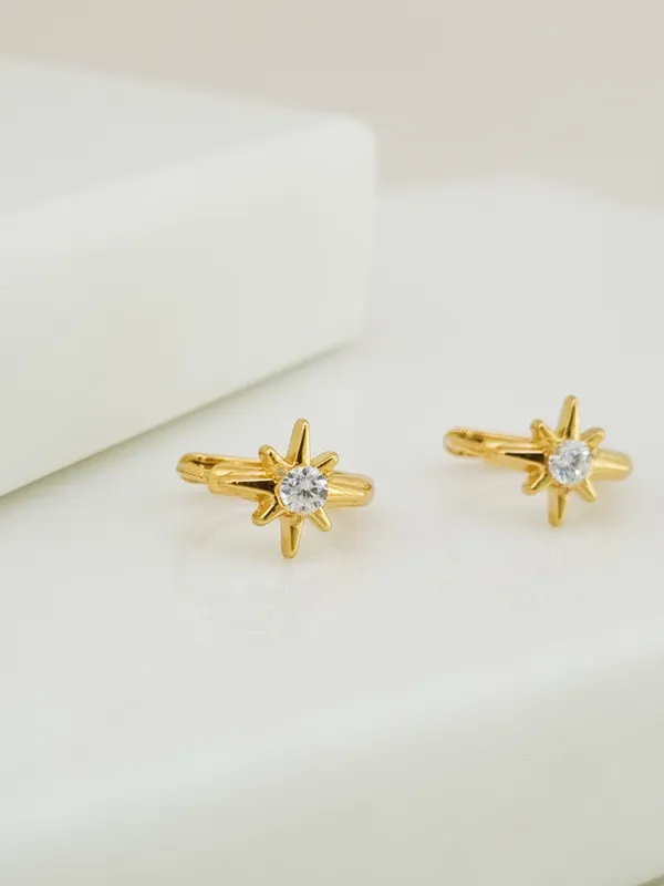 Gold_Stainless_Steel_North_Star_Cz_Huggie_Hoop_Earrings_For_Women