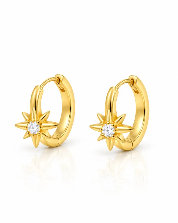 Gold_Stainless_Steel_North_Star_Cz_Huggie_Hoop_Earrings_For_Women