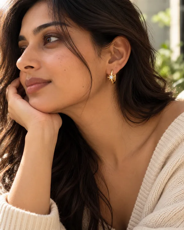 Gold_Stainless_Steel_North_Star_Cz_Huggie_Hoop_Earrings_For_Women
