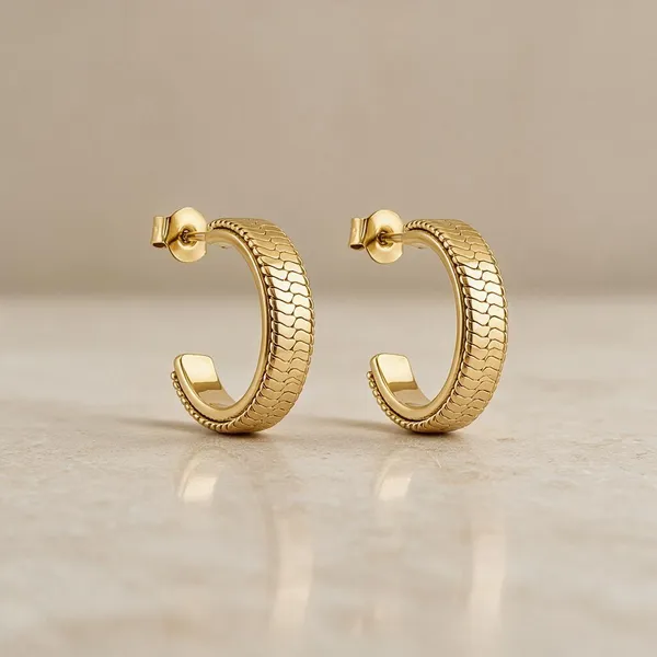 Gold_Stainless_Steel_Embossed_Huggie_Hoop_Earrings_For_Women