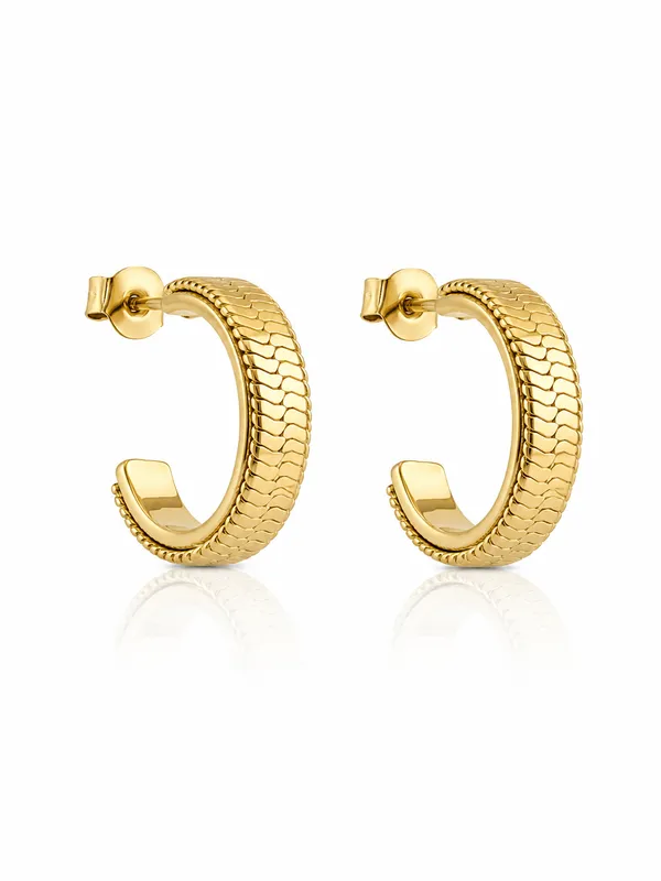 Gold_Stainless_Steel_Embossed_Huggie_Hoop_Earrings_For_Women