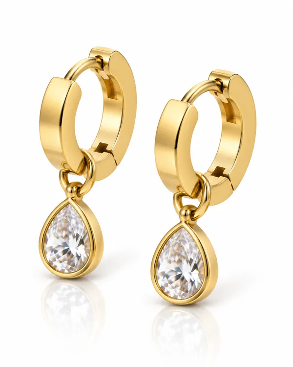 Pear_CZ_Drop_Huggie_Earrings