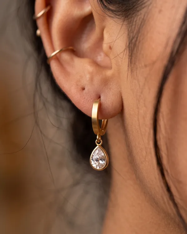Gold_Stainless_Steel_Pear_Cz_Drop_Huggie_Earrings_For_Women