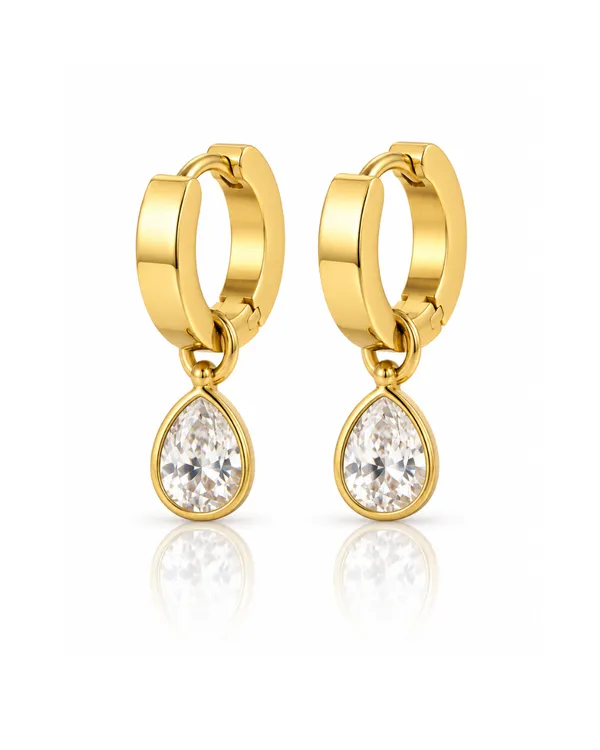 Gold_Stainless_Steel_Pear_Cz_Drop_Huggie_Earrings_For_Women