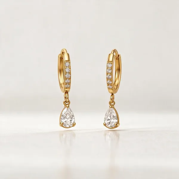 Gold_Stainless_Steel_Pear_Drop_Cz_Huggie_Hoop_Earrings_For_Women