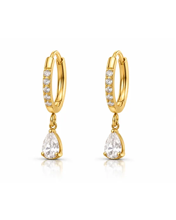 Gold_Stainless_Steel_Pear_Drop_Cz_Huggie_Hoop_Earrings_For_Women