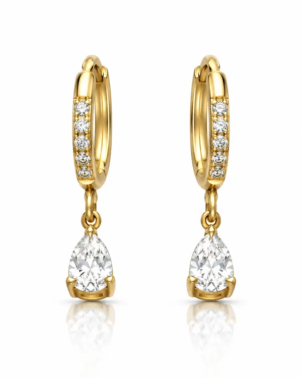 Gold_Stainless_Steel_Pear_Drop_Cz_Huggie_Hoop_Earrings_For_Women