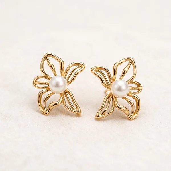 Gold_Stainless_Steel_Pearl_Bow_Stud_Earrings_For_Women