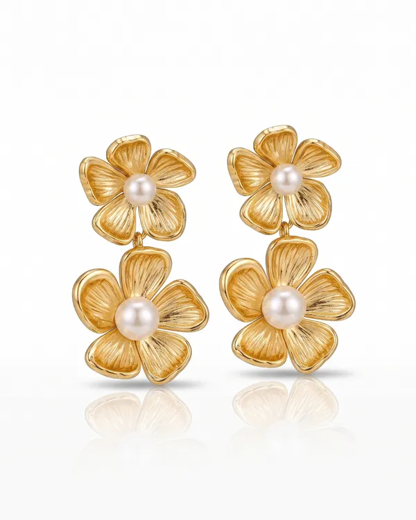 Gold_Stainless_Steel_Pearl_Centre_Flower_Stud_Earrings_For_Women
