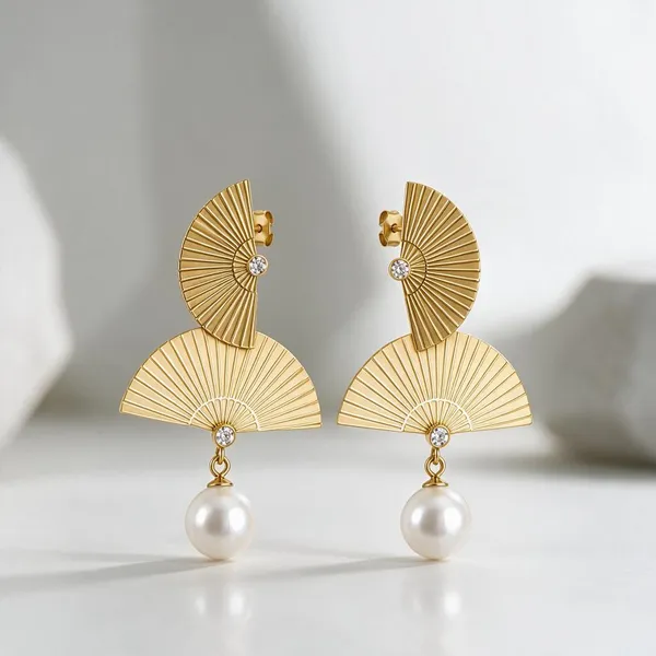 Gold_Stainless_Steel_Pearl_Fan_Kinetic_Drop_Earrings_For_Women