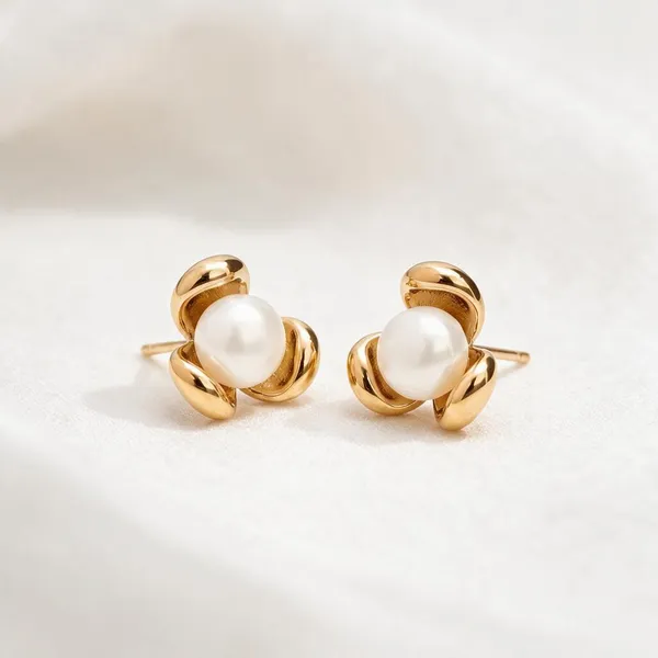 Gold_Stainless_Steel_Pearl_Knot_Stud_Earrings_For_Women