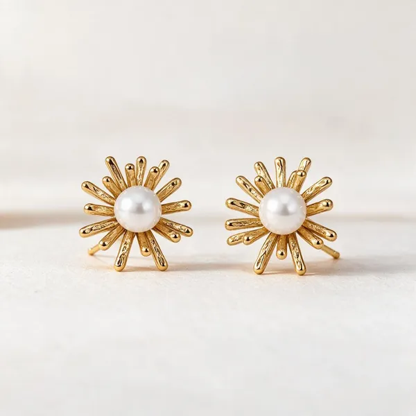 Gold_Stainless_Steel_Pearl_Sunburst_Stud_Earrings_For_Women