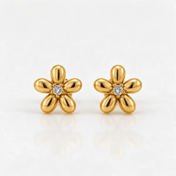 Gold_Stainless_Steel_Puffy_Daisy_Cz_Centre_Stud_Earrings_For_Women