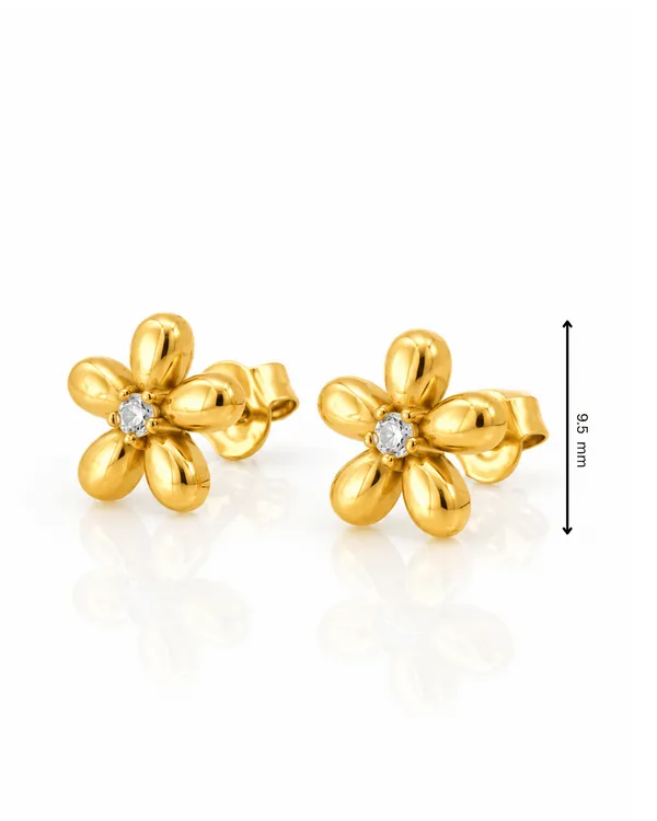 Gold_Stainless_Steel_Puffy_Daisy_Cz_Centre_Stud_Earrings_For_Women