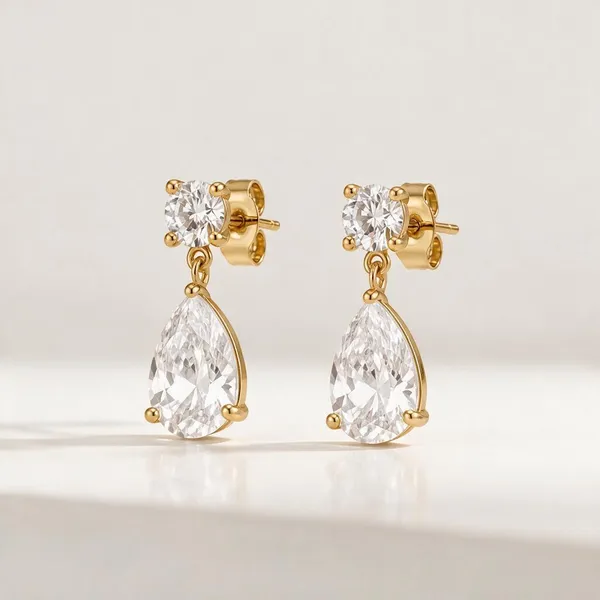 Gold_Stainless_Steel_Round_Pear_Cz_Drop_Earrings_For_Women