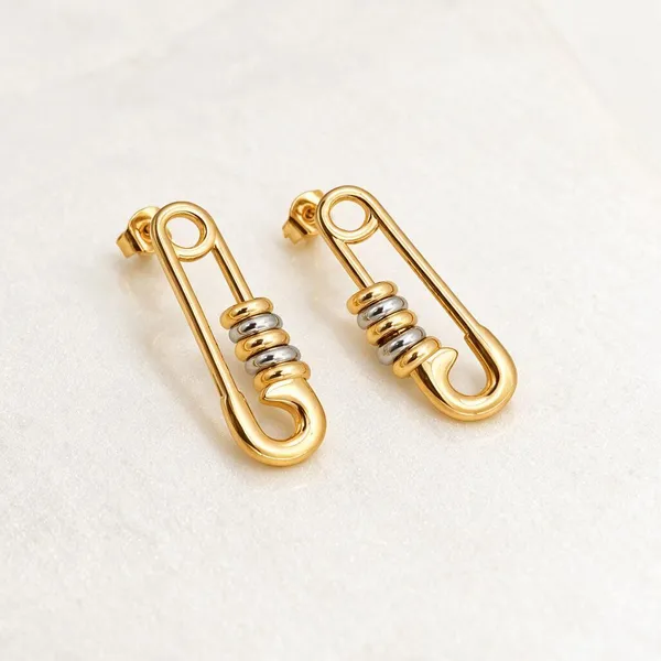 Gold_Stainless_Steel_Safety_Pin_Two-Tone_Drop_Earrings_For_Women