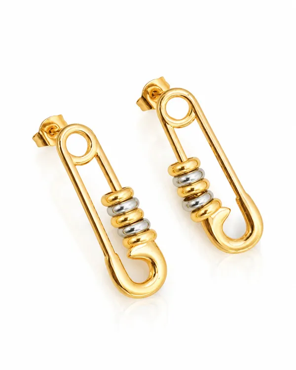 Gold_Stainless_Steel_Safety_Pin_Two-Tone_Drop_Earrings_For_Women