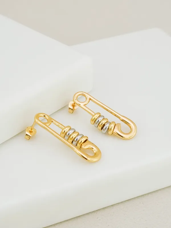 Gold_Stainless_Steel_Safety_Pin_Two-Tone_Drop_Earrings_For_Women