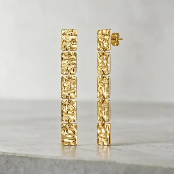 Gold_Stainless_Steel_Textured_Totem_Drop_Earrings_For_Women