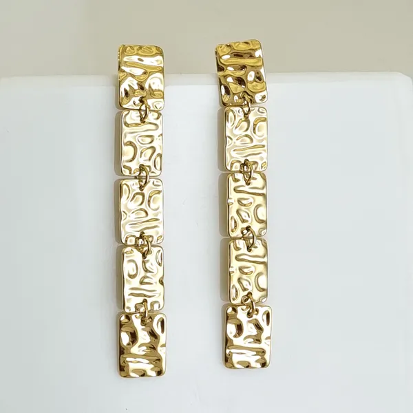 Gold_Stainless_Steel_Textured_Totem_Drop_Earrings_For_Women