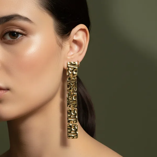 Gold_Stainless_Steel_Textured_Totem_Drop_Earrings_For_Women