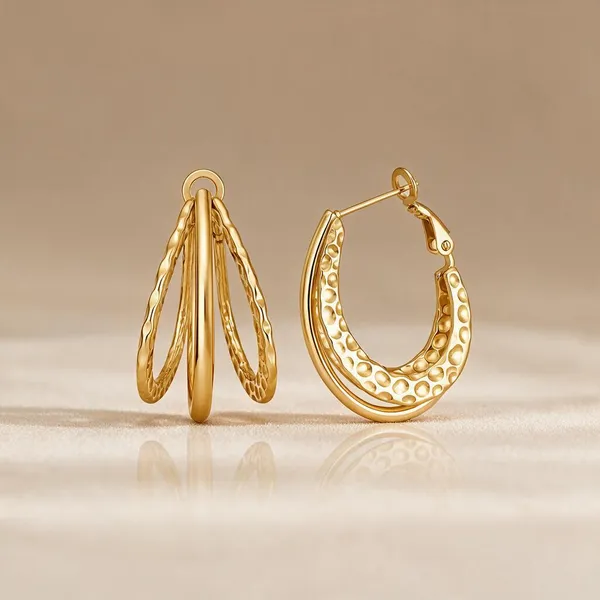 Gold_Stainless_Steel_Trident_Textured_Triple_Hoop_Earrings_For_Women