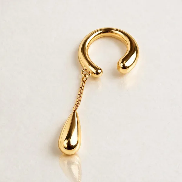 Gold_Stainless_Steel_Molten_Drop_Chain_Ear_Cuff_For_Women