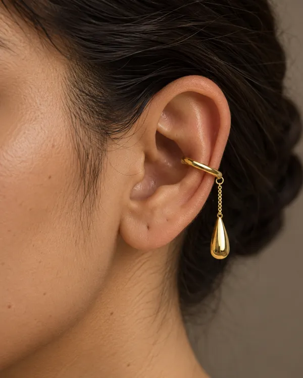 Gold_Stainless_Steel_Molten_Drop_Chain_Ear_Cuff_For_Women