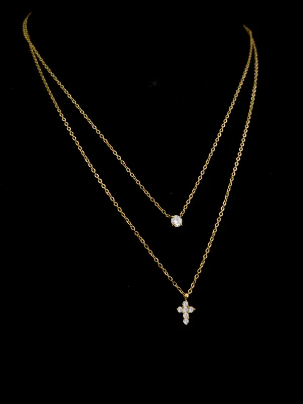 Crystal_Cross_Double_Layer_Necklace