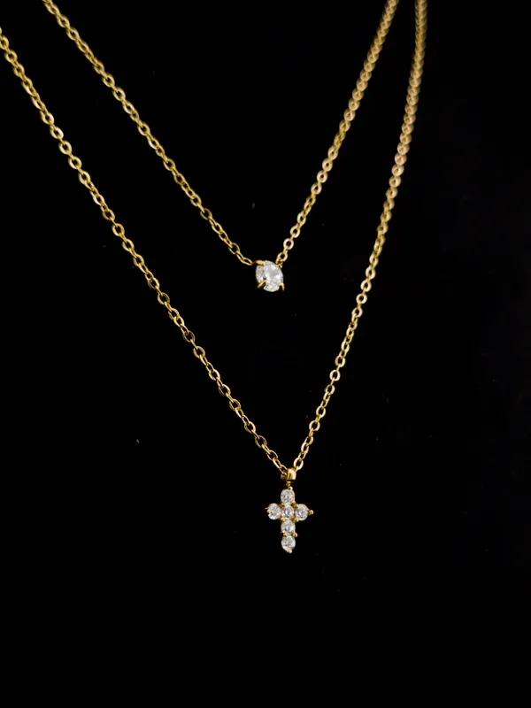 Crystal_Cross_Double_Layer_Necklace