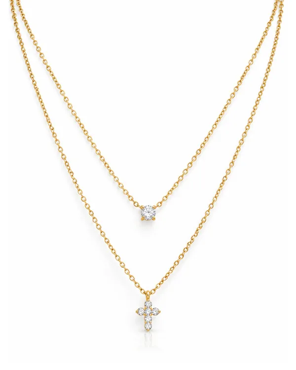 Crystal_Cross_Double_Layer_Necklace