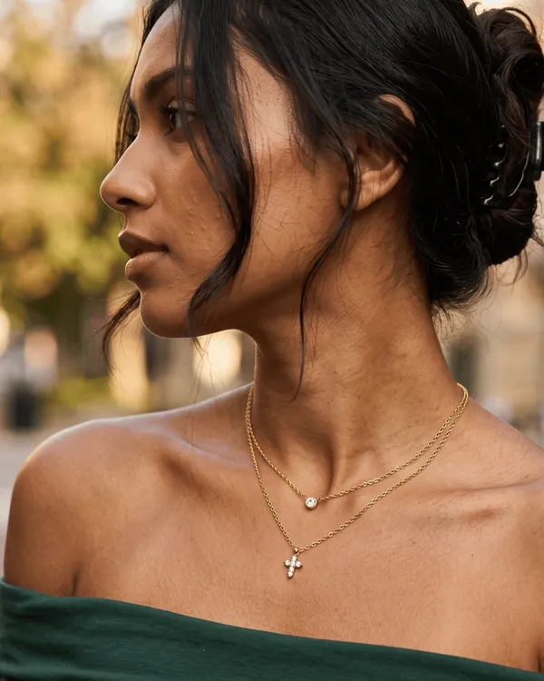 Crystal_Cross_Double_Layer_Necklace