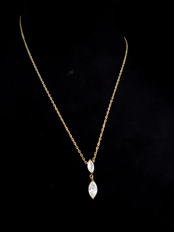 Gold_Stainless_Steel_Double_Marquise_Cz_Drop_Necklace_For_Women