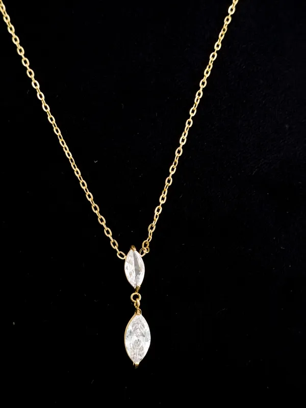 Gold_Stainless_Steel_Double_Marquise_Cz_Drop_Necklace_For_Women
