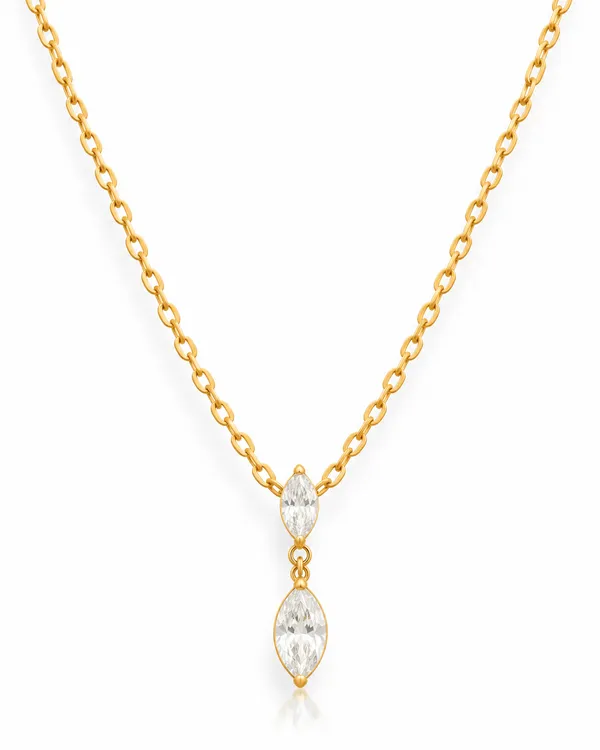 Gold_Stainless_Steel_Double_Marquise_Cz_Drop_Necklace_For_Women