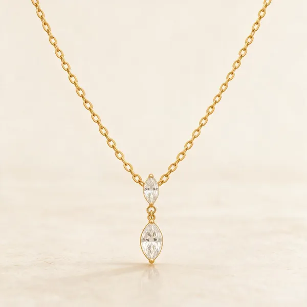 Gold_Stainless_Steel_Double_Marquise_Cz_Drop_Necklace_For_Women