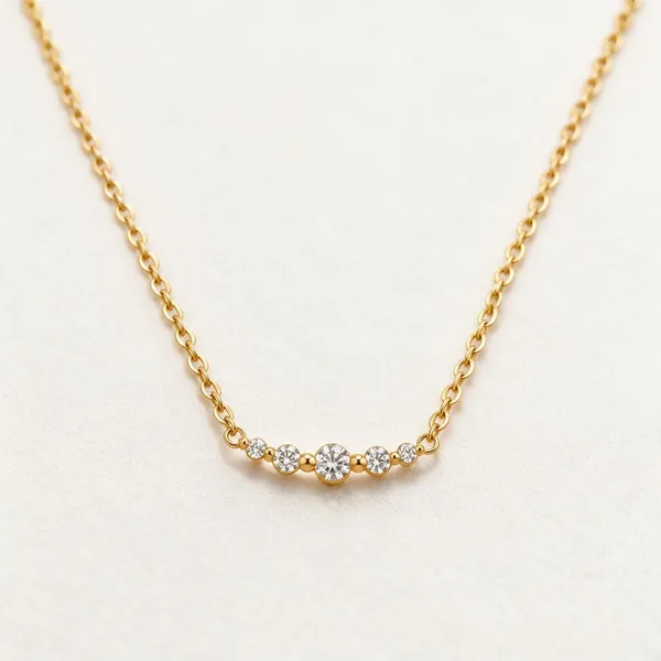 Gold_Stainless_Steel_Five-Stone_Cz_Curve_Necklace_For_Women