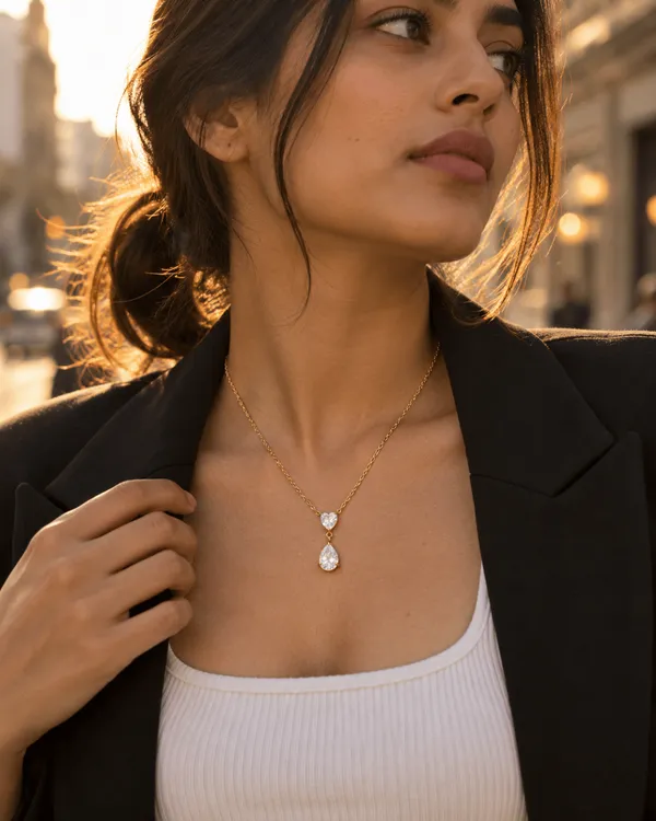 Heart_&_Pear_CZ_Drop_Pendant_Necklace