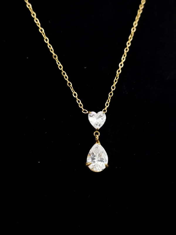 Heart_&_Pear_CZ_Drop_Pendant_Necklace