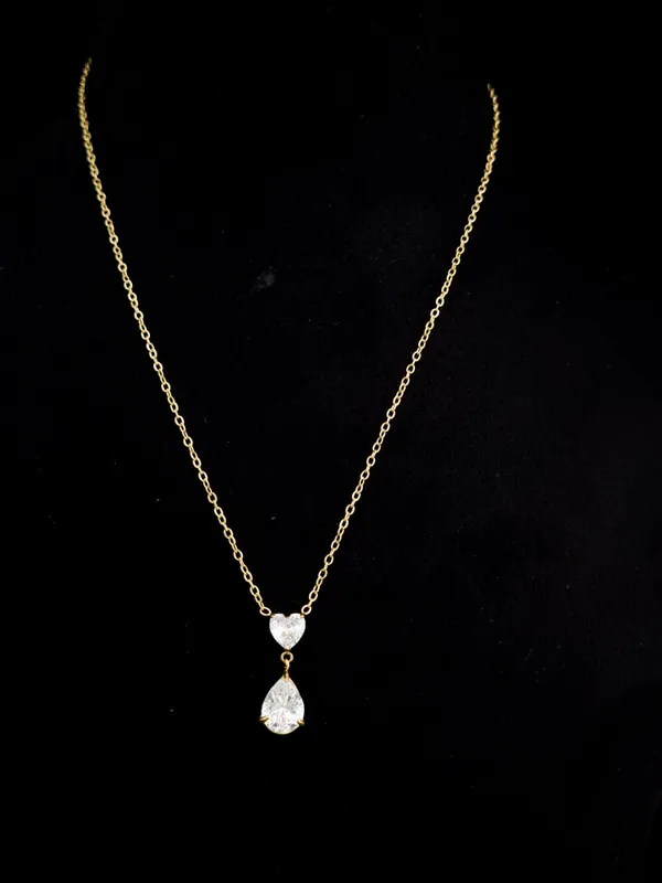 Gold_Stainless_Steel_Heart_Pear_Cz_Drop_Pendant_Necklace_For_Women