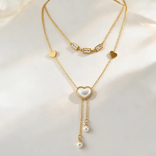 Gold_Stainless_Steel_Heartstone_Layered_Necklace_For_Women