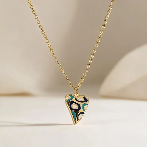 Gold_Stainless_Steel_Mosaic_Heart_Pendant_Necklace_For_Women