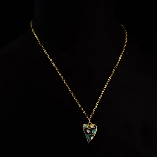 Gold_Stainless_Steel_Mosaic_Heart_Pendant_Necklace_For_Women